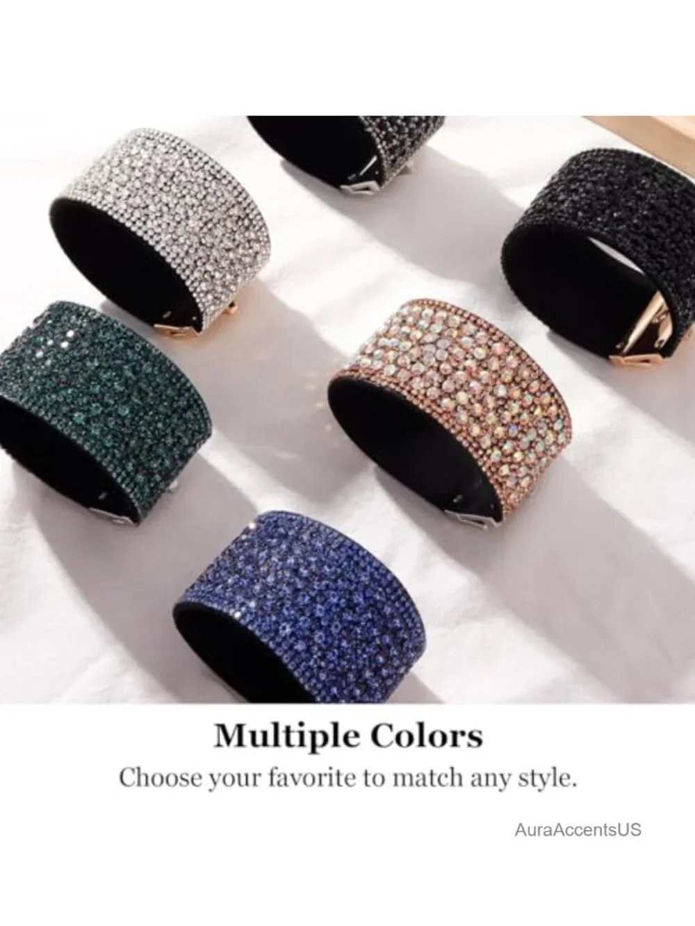 Black Rhinestone Leather Cuff Bracelet Statement Jewelry Women
